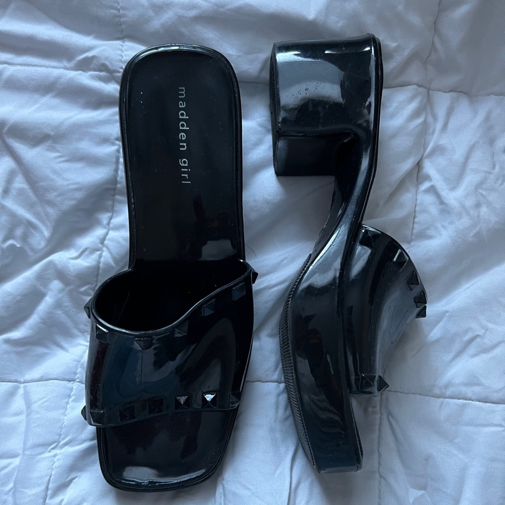 Y2’K Madden Girl Studded Black Block Mule Heel